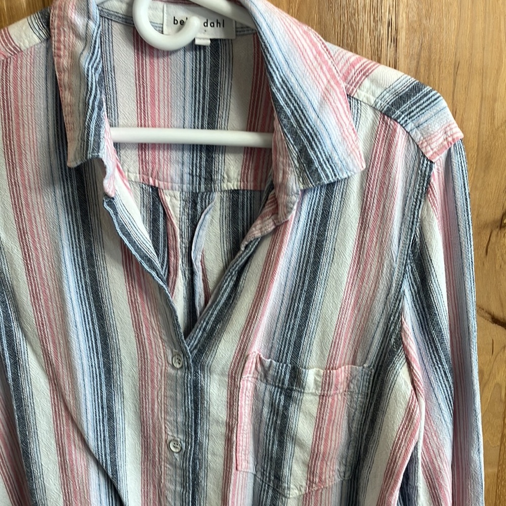 Bella Dahl Anthropologie Frayed Hem Striped Button Down Shirt Top - Picture 2 of 7